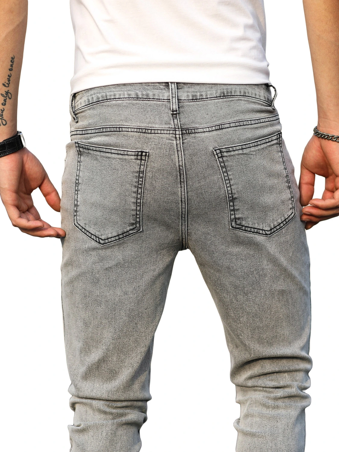 Men's Skinny Ripped Denim Pants, Mid Rise Tapered Leg Stretch Jeans