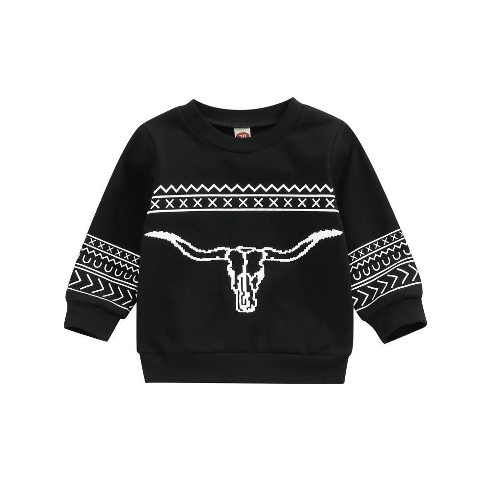 Toddler Boys Girls Sweatshirts Vintage Cattle Head Print Hoodies