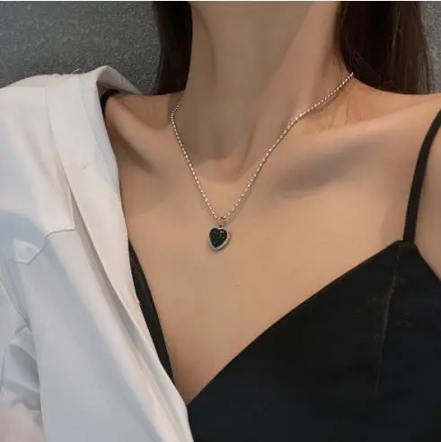 Love Heart Necklace, Black Heart Pendant Necklace Valentines Day Gift