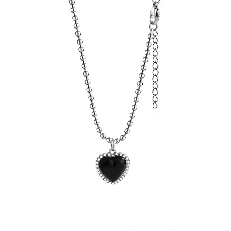 Love Heart Necklace, Black Heart Pendant Necklace Valentines Day Gift