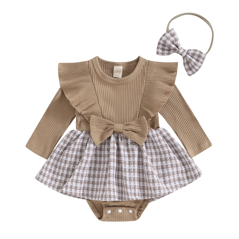 Baby Girls 2 Piece Outfits Houndstooth Print Romper Dress and Headband