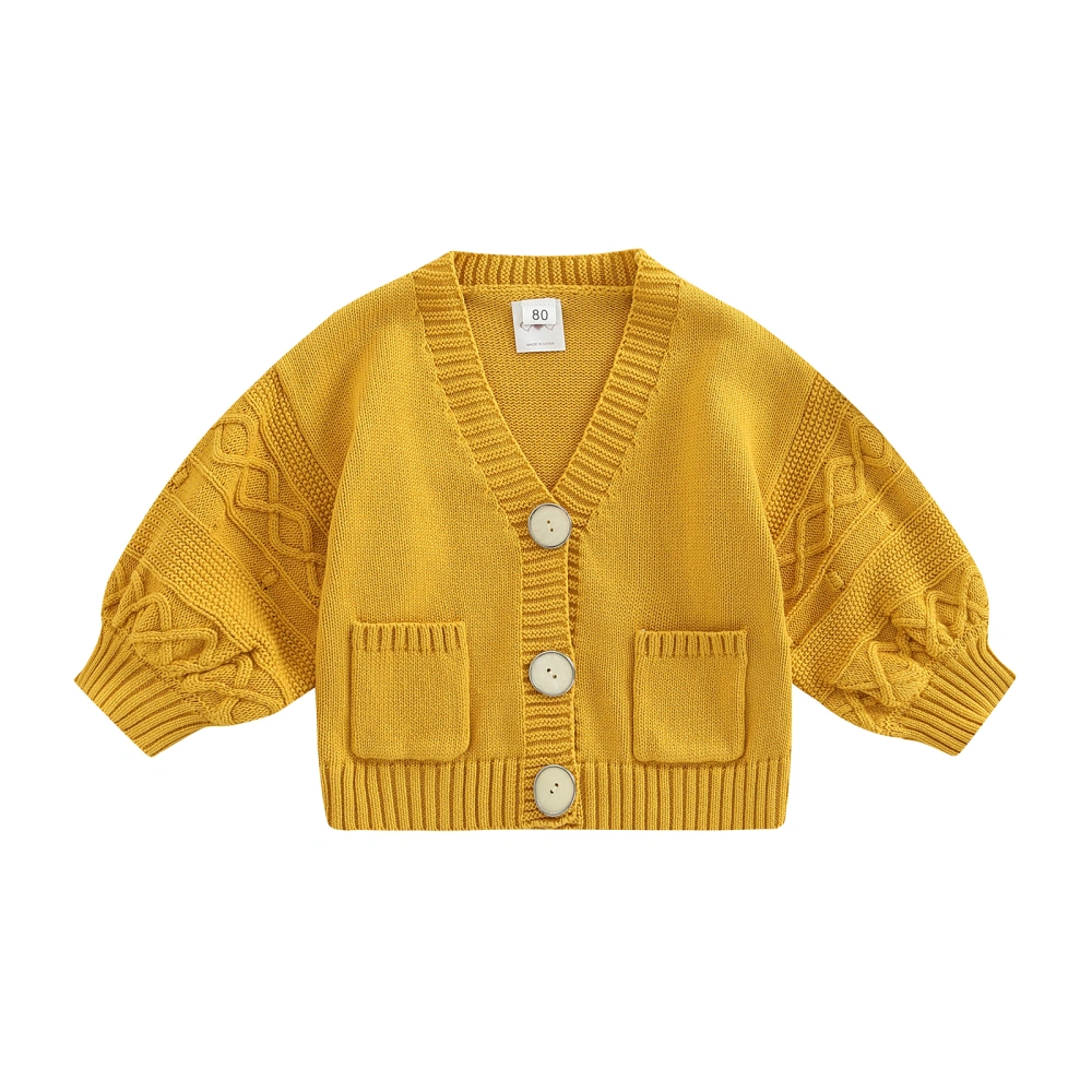 Toddler Girls Autumn Yellow Long Sleeve V Neck Button Knitwear