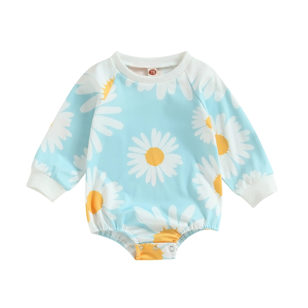 Infant Girl Rompers Daisy Print Crew Neck Long Sleeve Jumpsuits