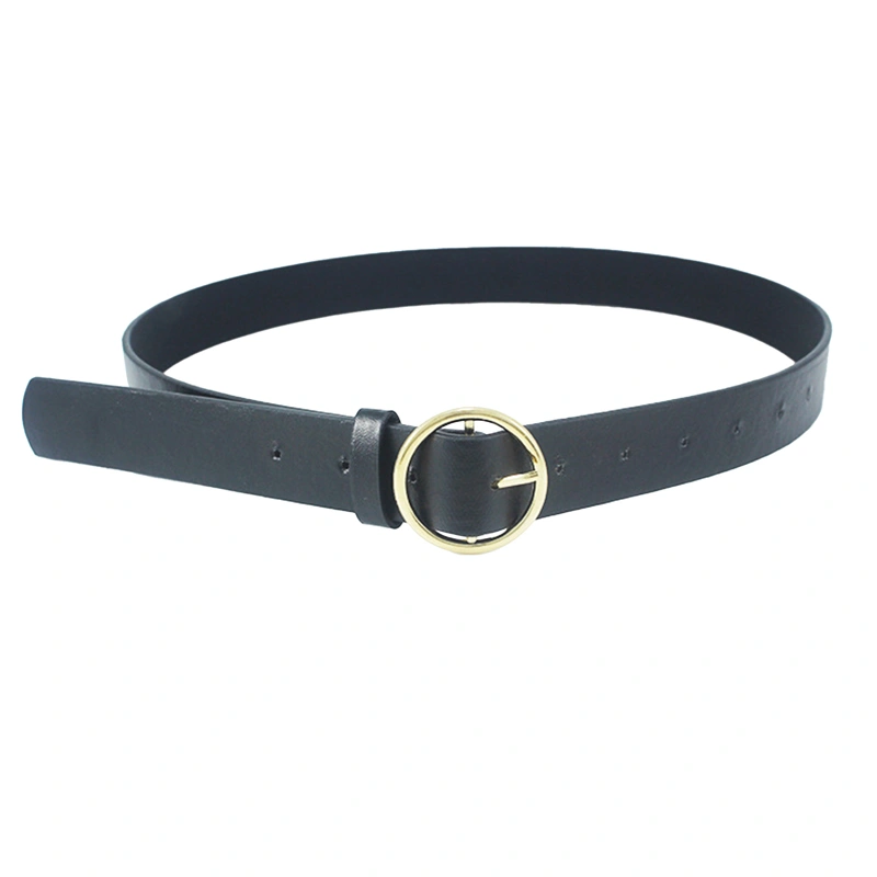 Women Round Buckle Leather Belt Ladies Pin Buckle Waist Belt