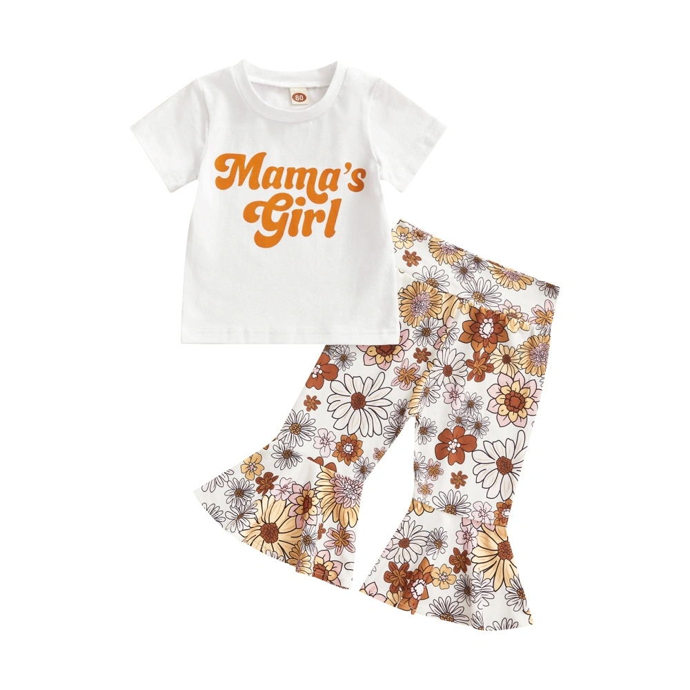 Girl Two Piece Set, Round Neck T-Shirt Matching Floral Flared Pants