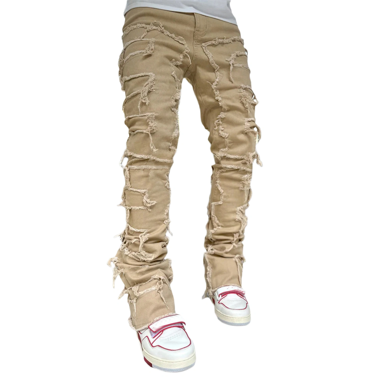Men's Regular Fit Stacked Jeans Patch Distressed Denim Pants