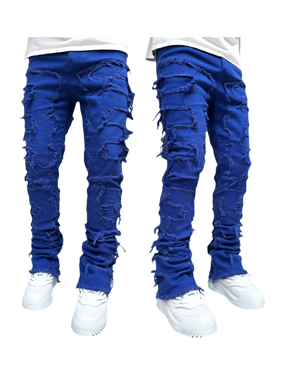 Men's Regular Fit Stacked Jeans Patch Distressed Denim Pants