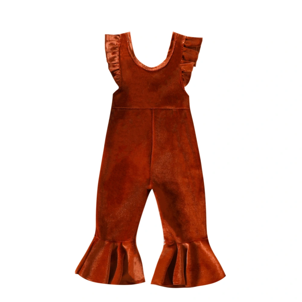 Toddler Girls Ruffle Sleeve Velvet One-piece Suspender Flared Pants