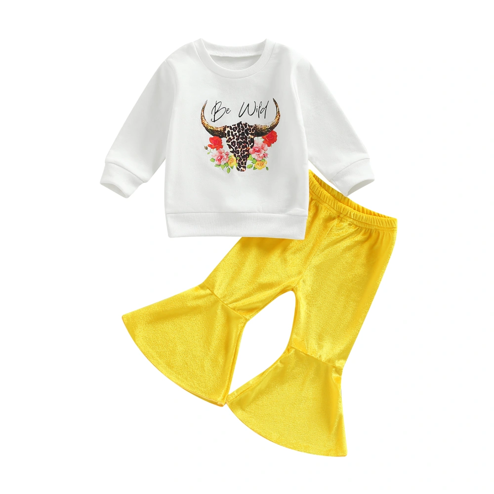 Infant 2 Pieces Outfit, Cattle Head Print Sweatshirts + Flare Pants