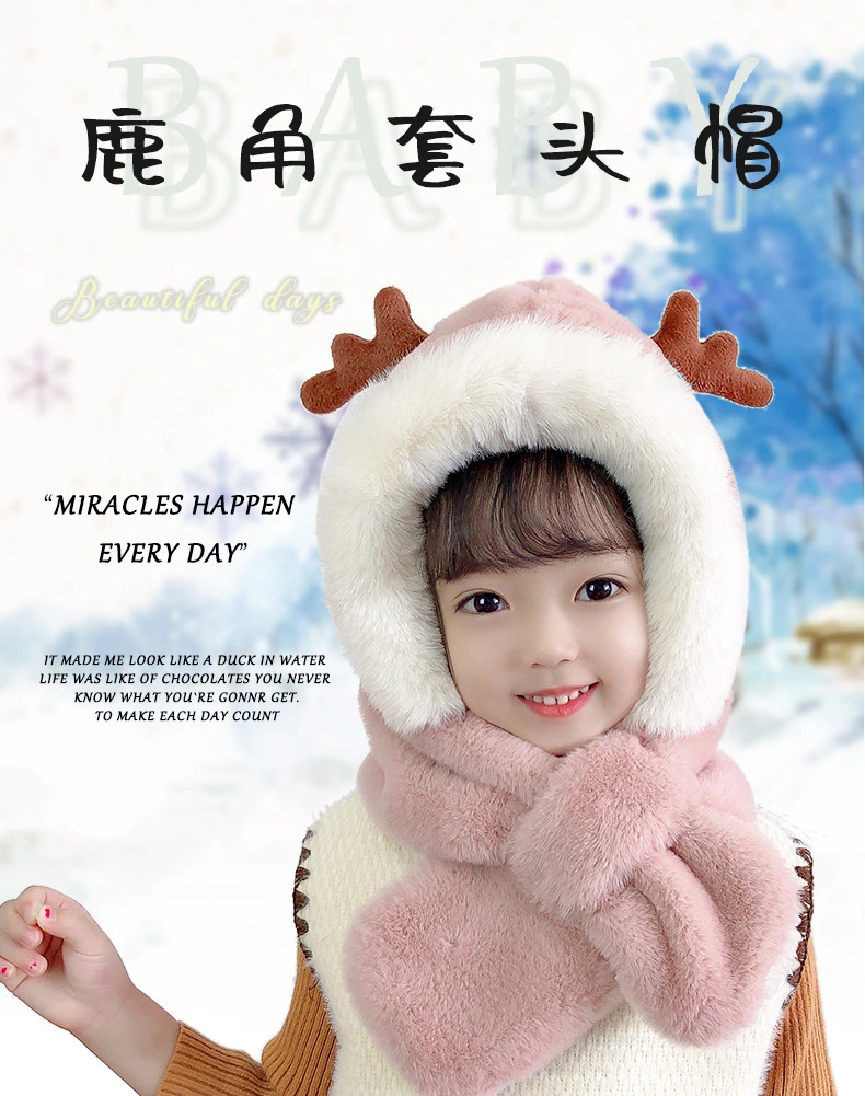 Toddler Winter Hats with Earflaps Scarf Cute Antler Ear Protection Hat