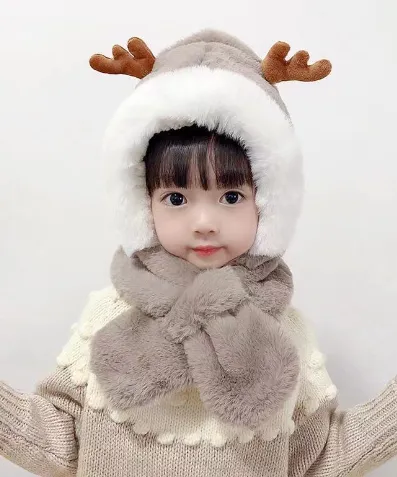 Toddler Winter Hats with Earflaps Scarf Cute Antler Ear Protection Hat