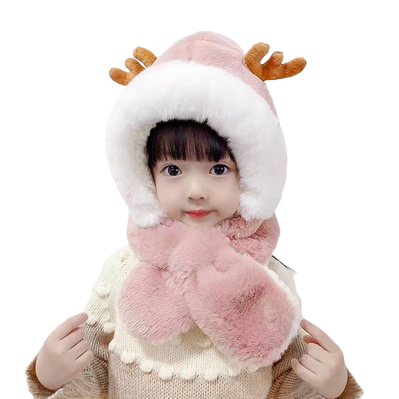 Toddler Winter Hats with Earflaps Scarf Cute Antler Ear Protection Hat