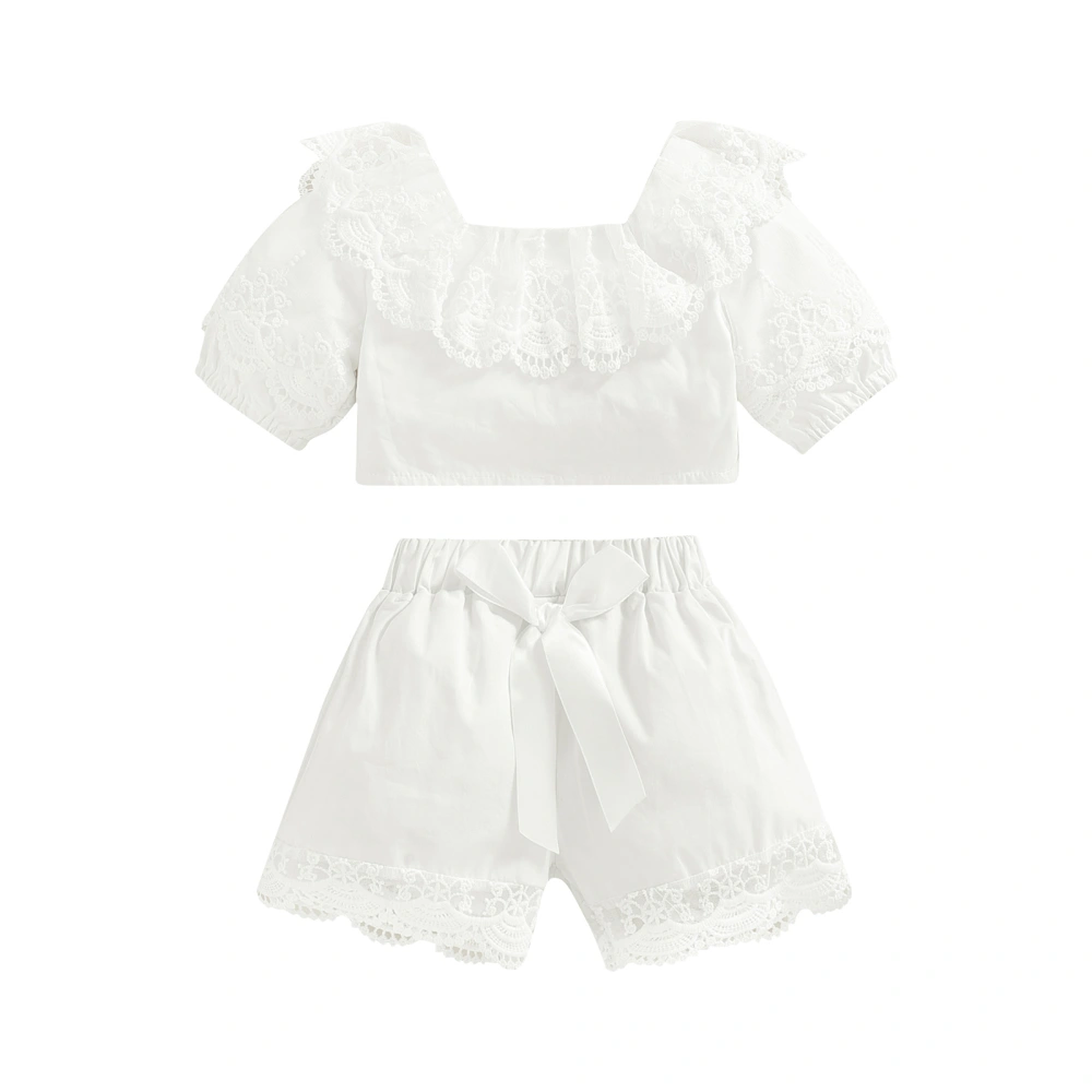 Girls Pants Suit, V-neck Short Sleeve Tops and Elastic Waist Shorts