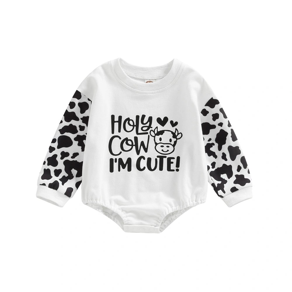 Baby Fall Romper, Long Sleeve Cow Letter Print Bodysuit Infant Clothes