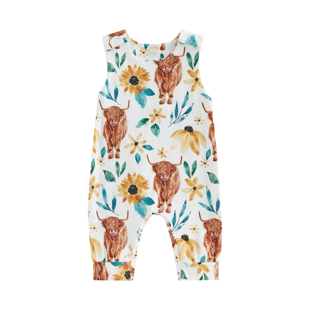 Baby Girls Summer Sleeveless O Neck Floral Cow Print Loose Jumpsuit