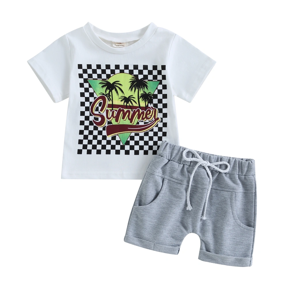 Baby Boys Shorts Set, Short Sleeve Tree Letters Print T-shirt Shorts