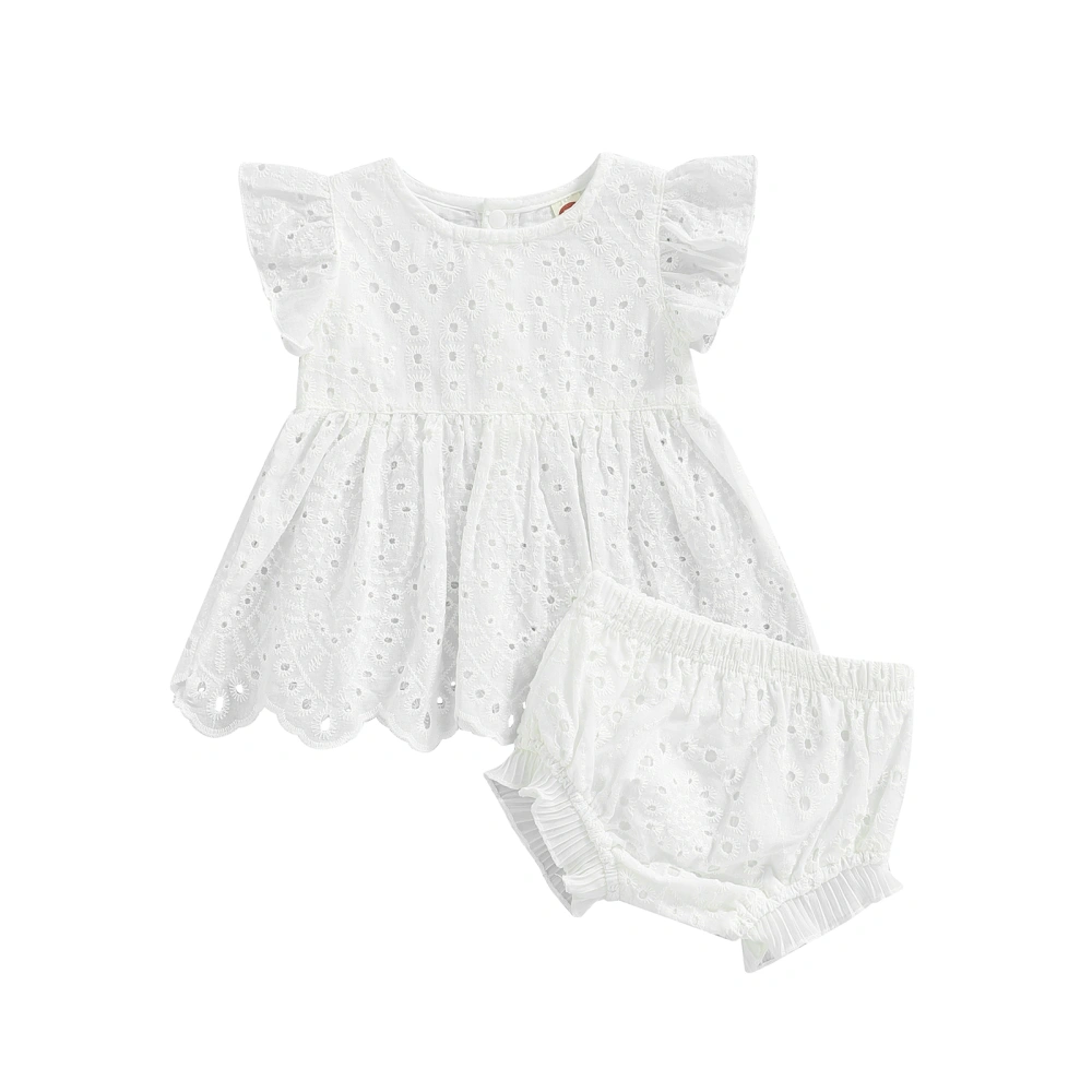 Baby Girls Summer Outfit Cutout Fly Sleeve Tops and Ruffled Shorts Set