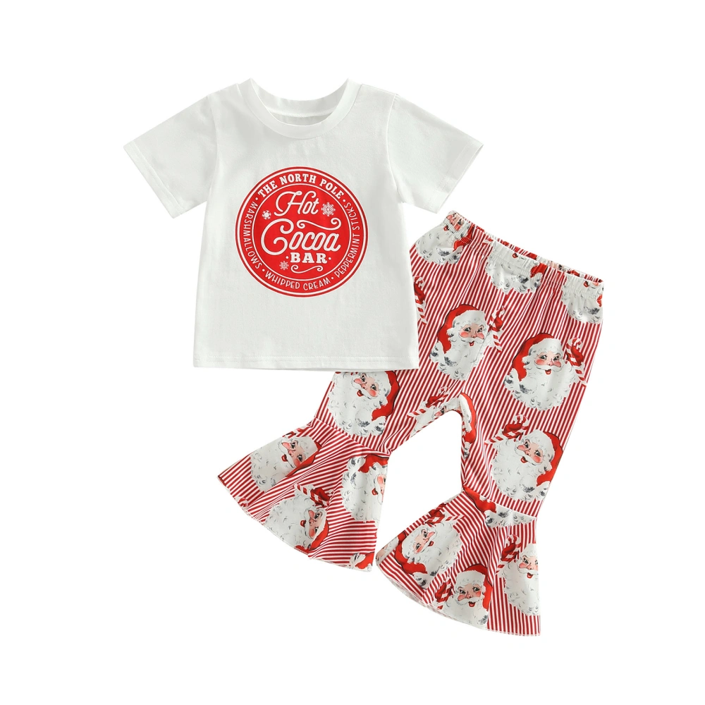 Kid Cartoon Letters Print Shirt + Casual Street Bell-Bottoms Trousers 