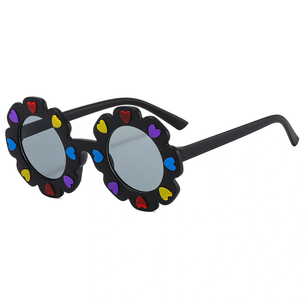 Toddler Round Flower Sunglasses, Anti-UV Sunglasses with Heart Charms