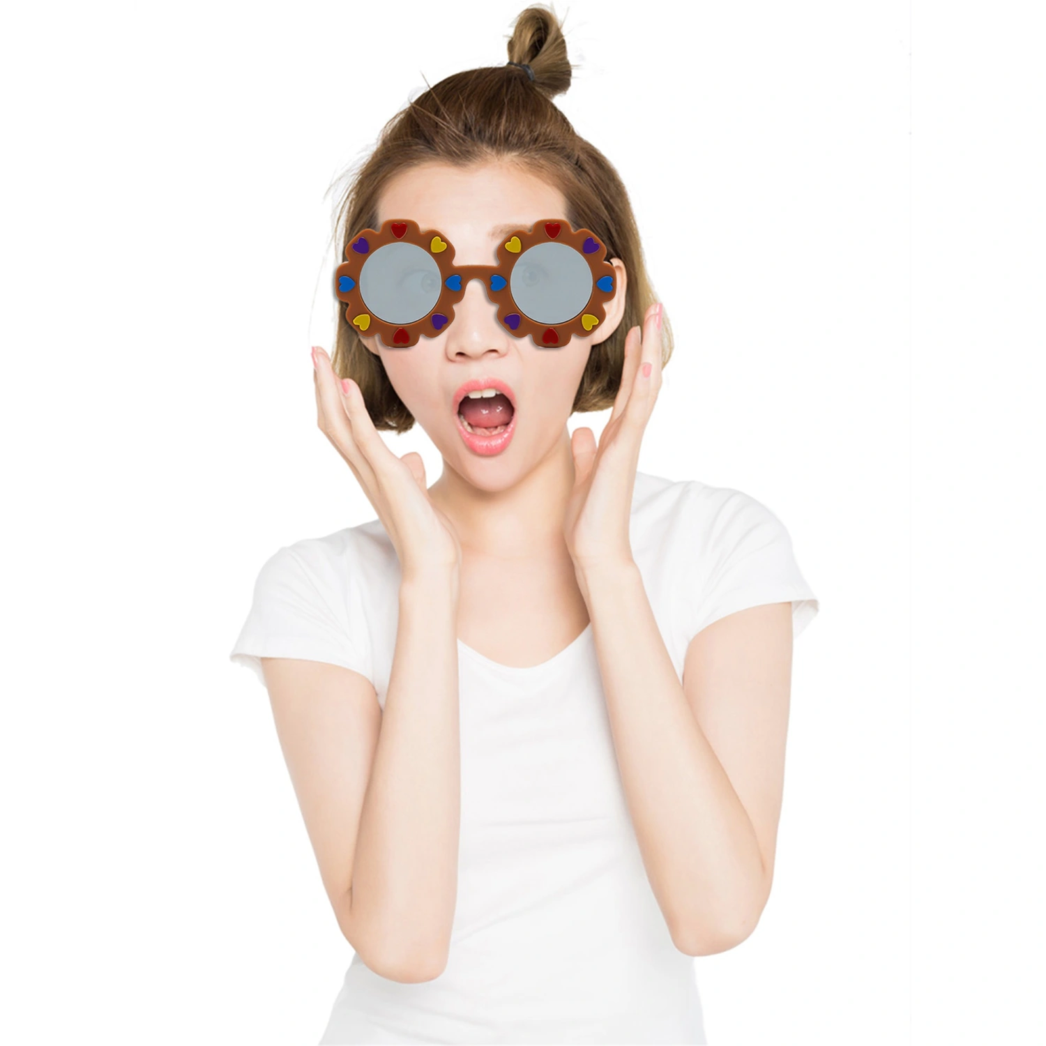 Toddler Round Flower Sunglasses, Anti-UV Sunglasses with Heart Charms
