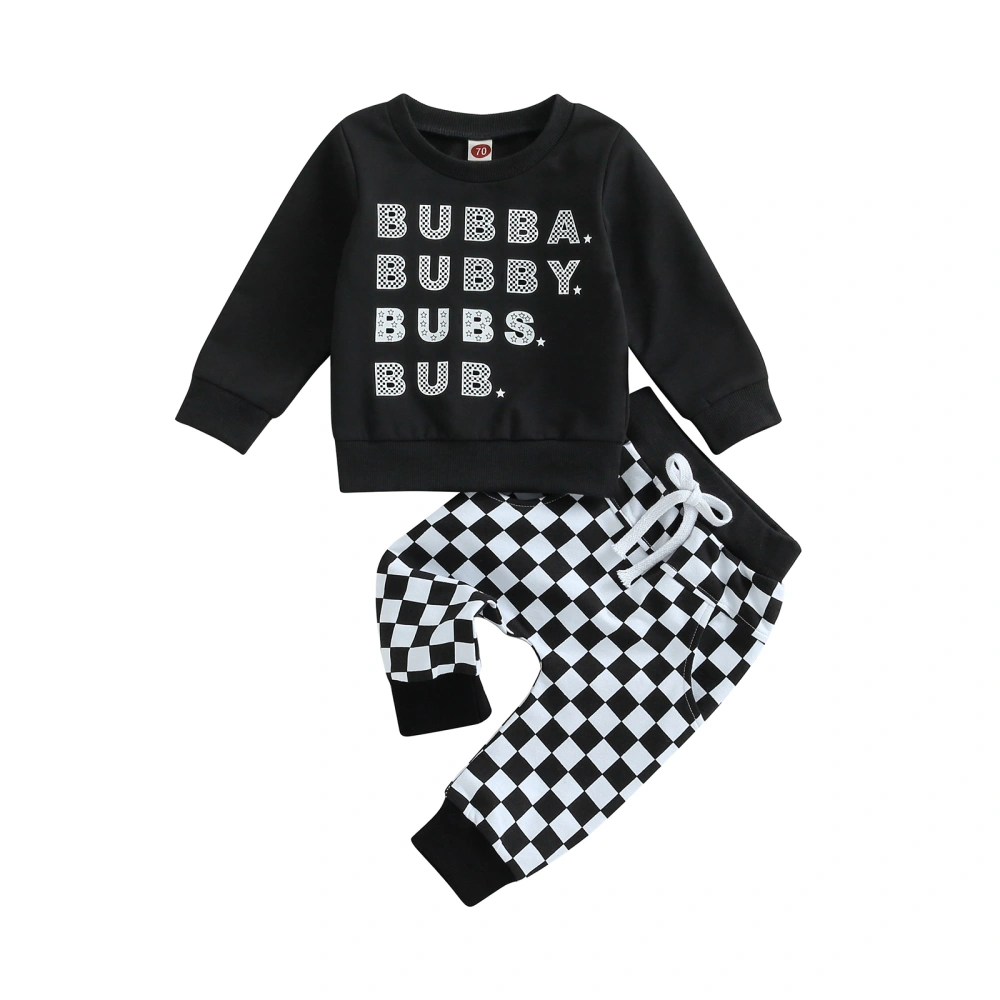 Baby Boys Pants Set, Long Sleeve Letters Sweatshirt Plaid Sweatpants