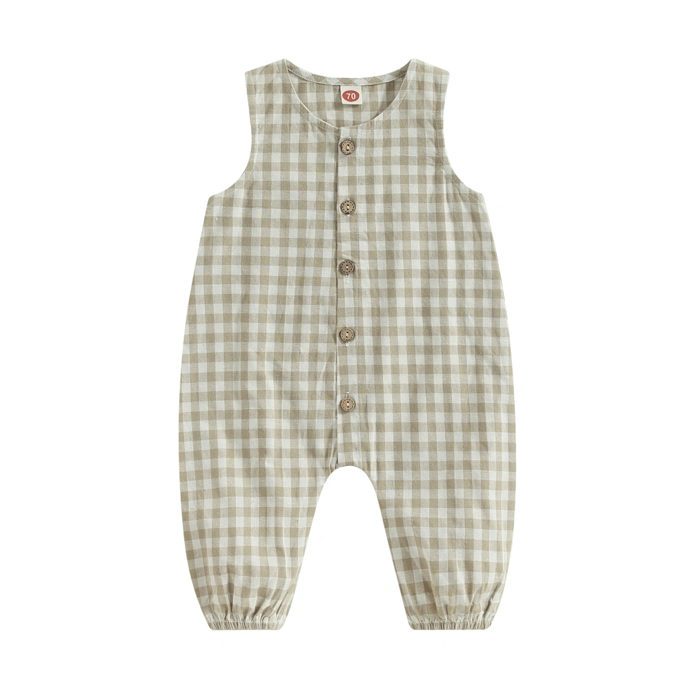 Baby Girls Summer Sleeveless O Neck Button Down Plaid Jumpsuit