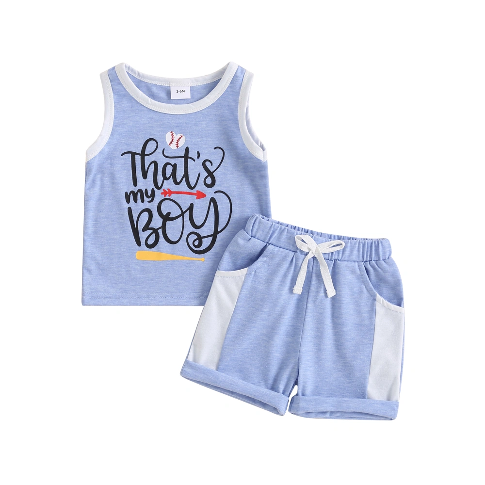 Baby Boys Shorts Set, Letters Baseball Print Tank Top with Shorts