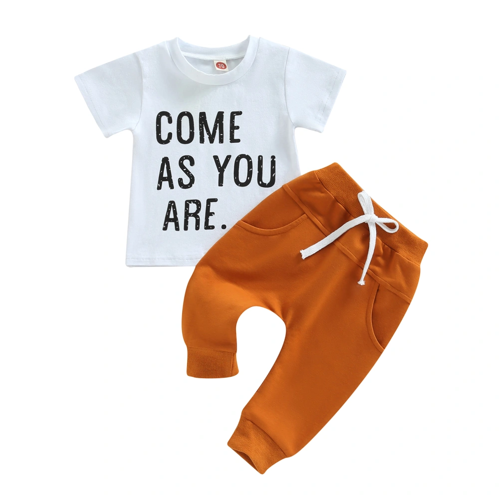 Kid Boy Short Sleeve Tops Long Jogger Pants with Side Pockets 