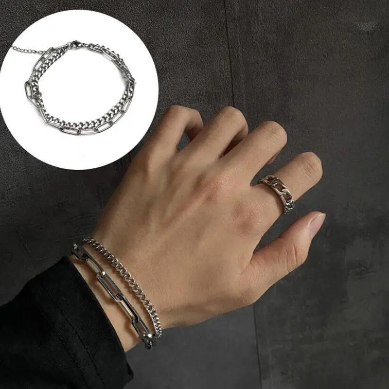Double Chain Bracelet Adjustable Metal Hand Bracelet for Women Men