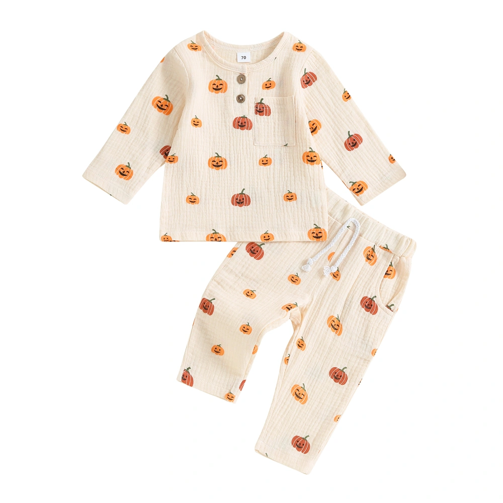 Toddler Girls Long Sleeve Pumpkin Print Tops Drawstring Pants Sets