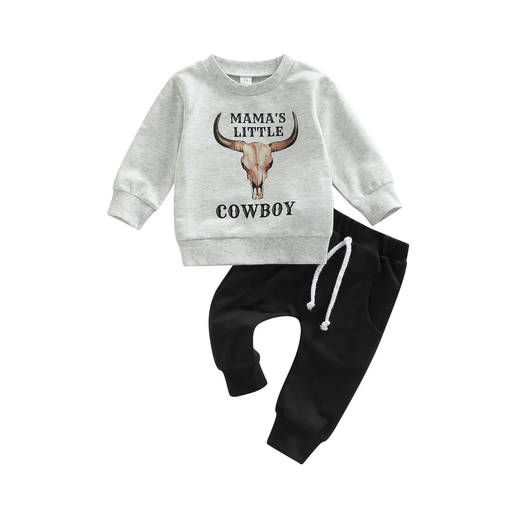 Kid Boys Long Sleeve Round Neck Letters Print Shirt + Trousers 