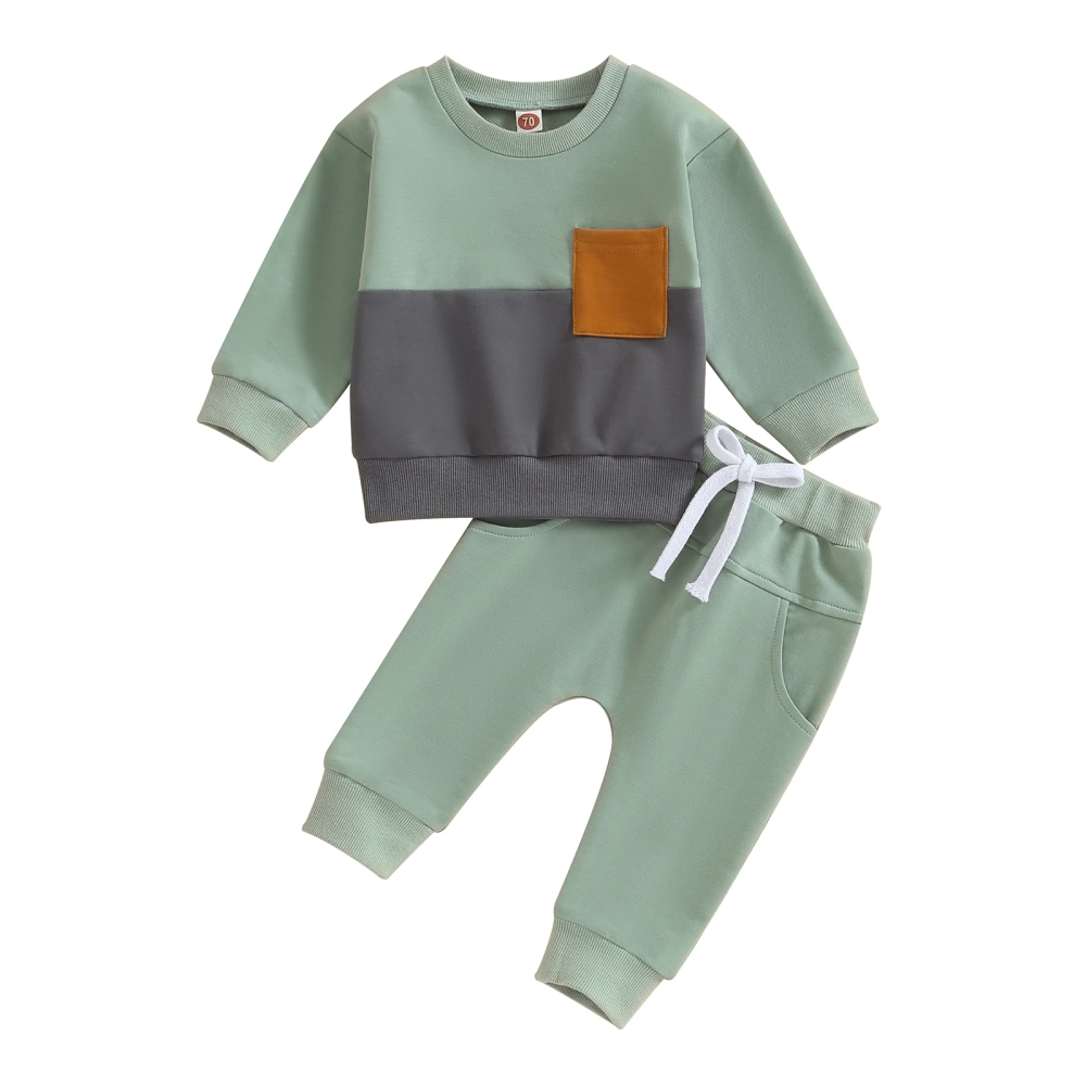 Toddler Boys Long Sleeve Contrast Color Tops and Drawstring Pants Sets