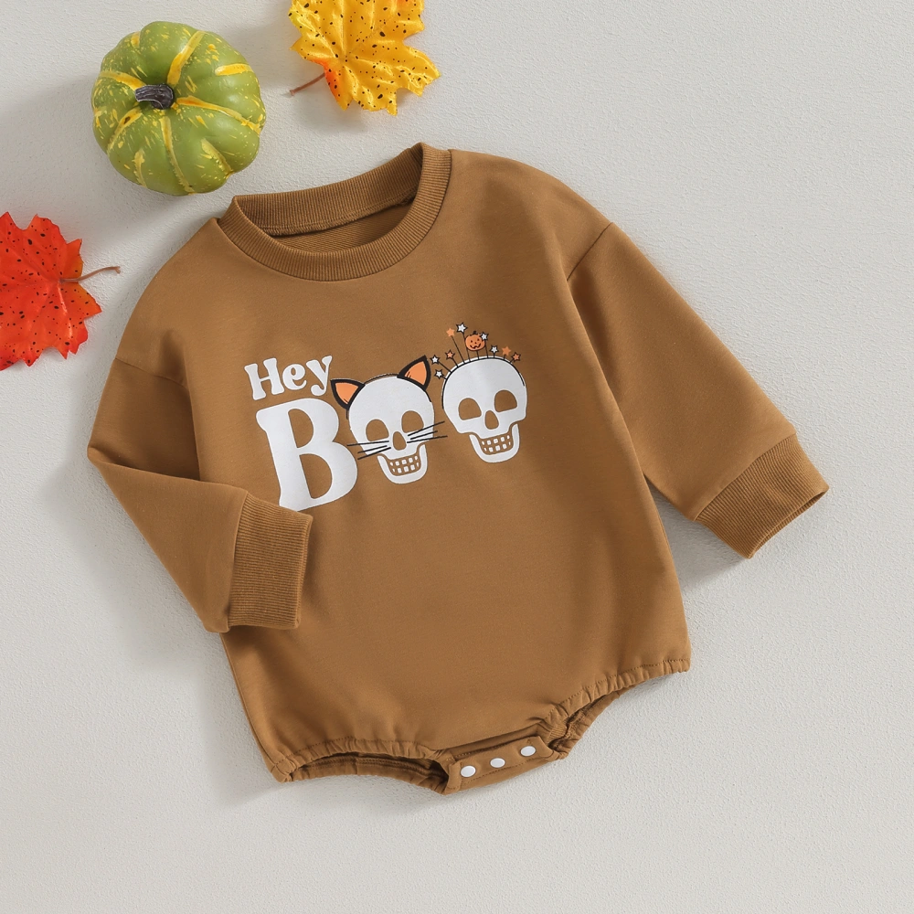 Baby Girls Halloween Long Sleeve Skull Print Loose Fit Rompers