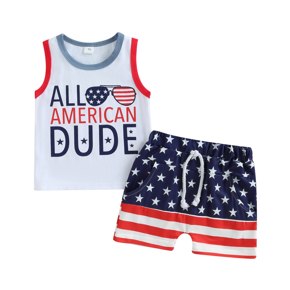 4th of July Infant Boys Outfits Letter Glasses Print Tank Tops Shorts