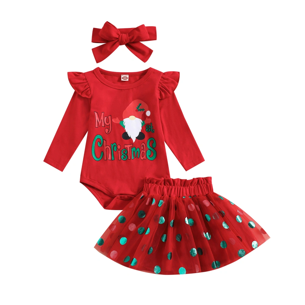 Baby Girls Christmas Skirt Set Letters Print Romper + Skirt + Hairband