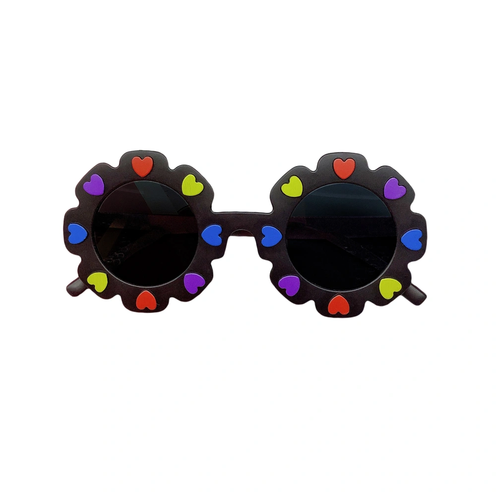 Kids Round Flower Sunglasses, Anti-UV Sunglasses with Heart Charms