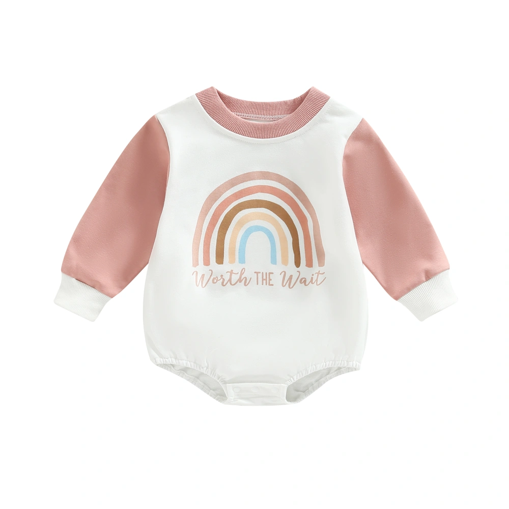 Infant Baby Letter Rainbow Print Long Sleeve Round Neck Romper