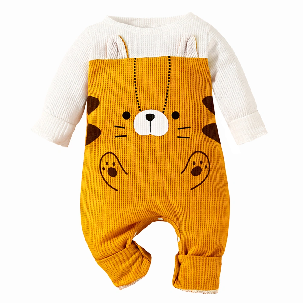 Infant Baby Footless Waffle Jumpsuit Tiger Print Long Sleeve Romper