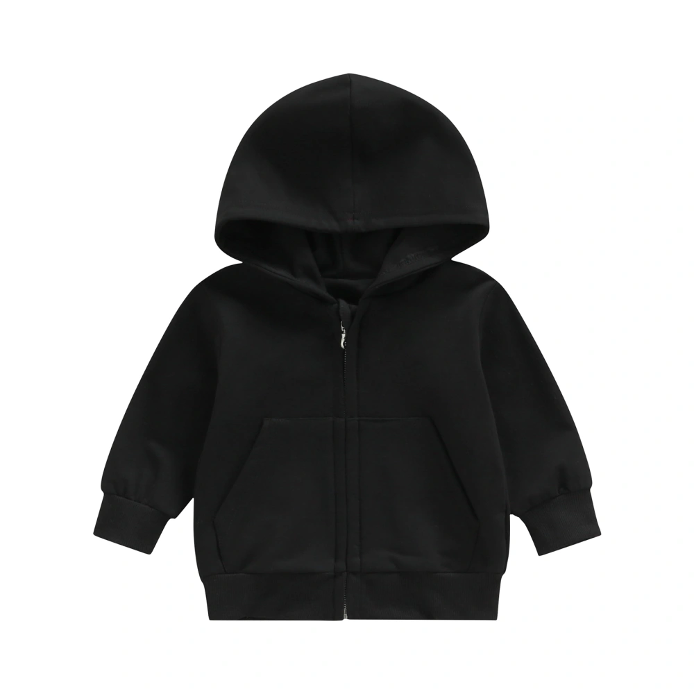 Toddler Casual Hood Coat, Solid Color Long Sleeves Zipper Loose Jacket