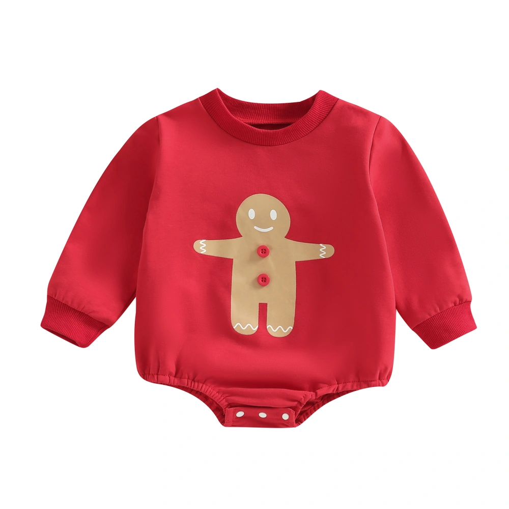 Baby Christmas Romper, Graphic Print Long Sleeve Round Neck Bodysuit