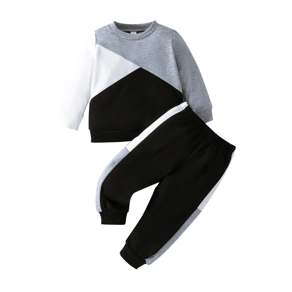 Boys Long Sleeve Crewneck Sweatshirt and Contrast Color Pants Sets