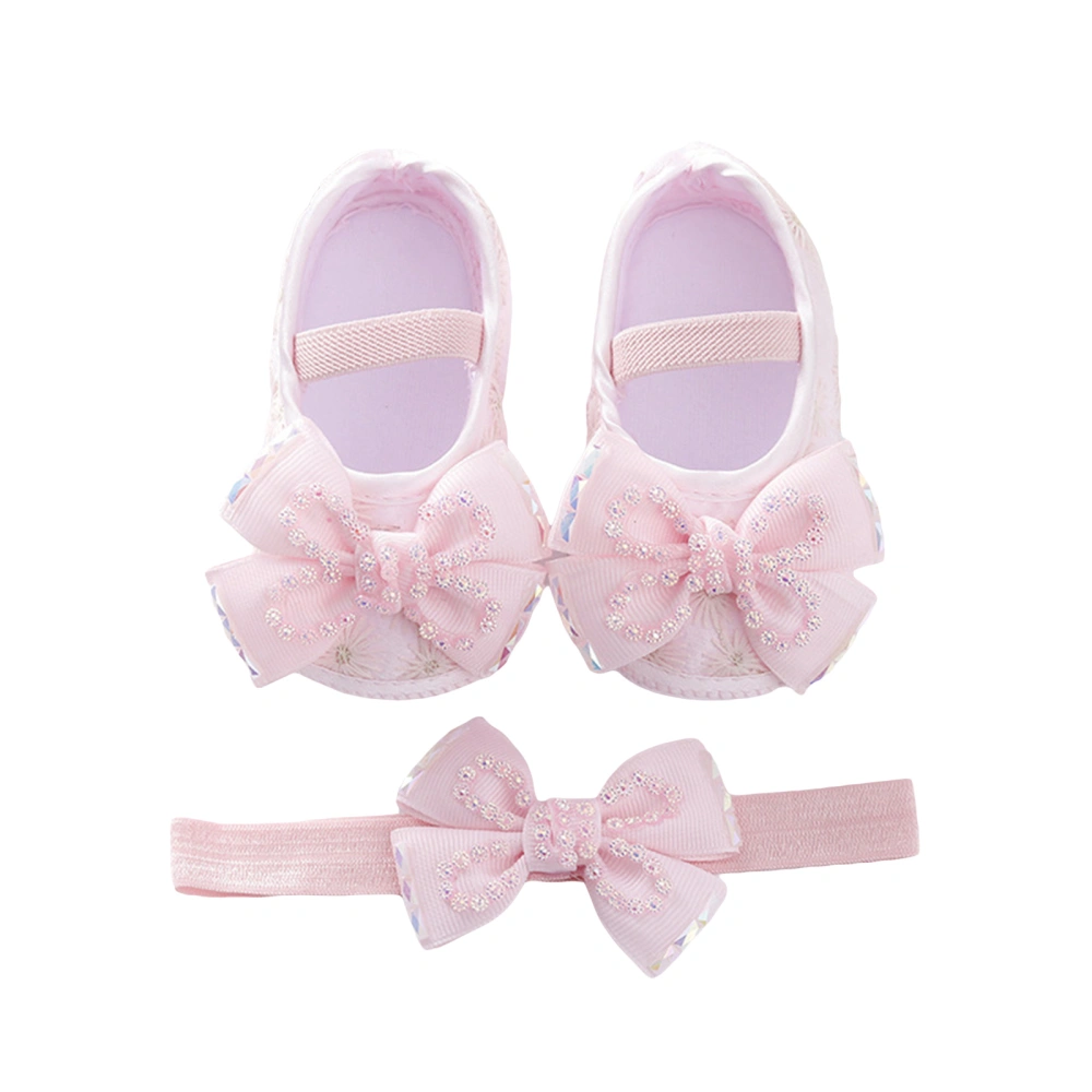 Baby Girls Mary Jane Flats Beaded Bow Dress Walking Shoes and Headband