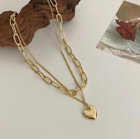 Heart Pendant Necklace, Solid Double Layered Simple Alloy Necklace