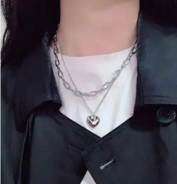 Heart Pendant Necklace, Solid Double Layered Simple Alloy Necklace