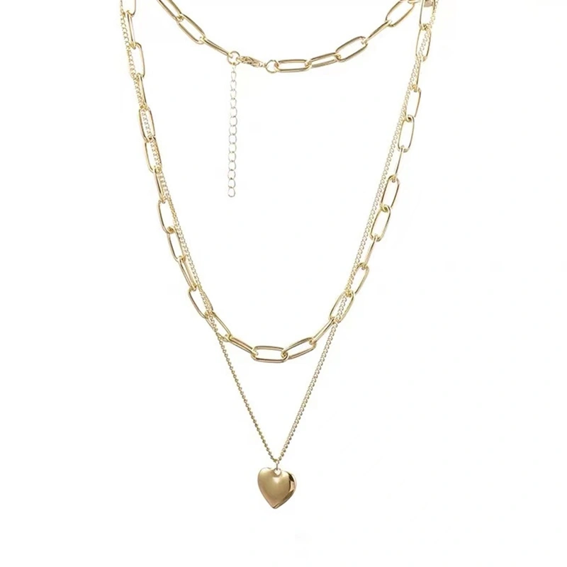 Heart Pendant Necklace, Solid Double Layered Simple Alloy Necklace