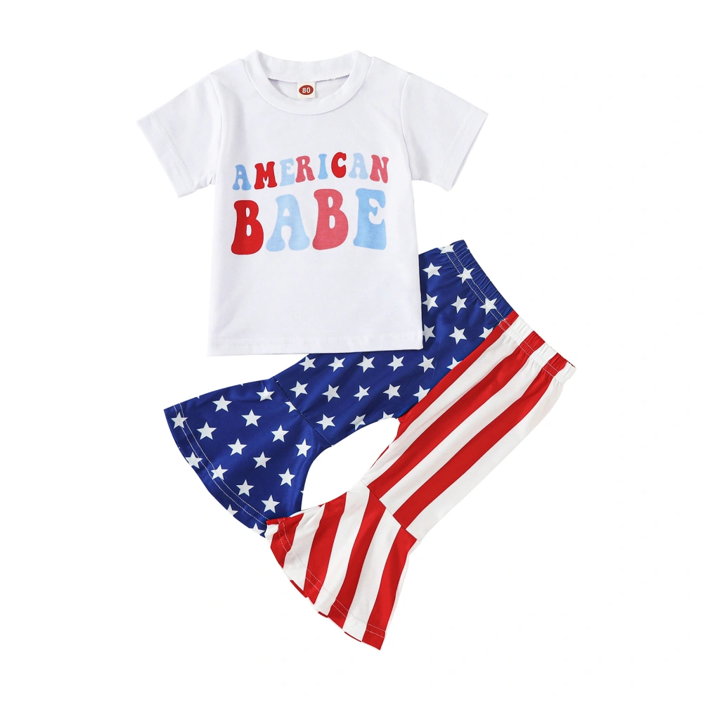 Toddler Girls 4th of July Outfits, T-Shirt + Stars Stripes Pants Set