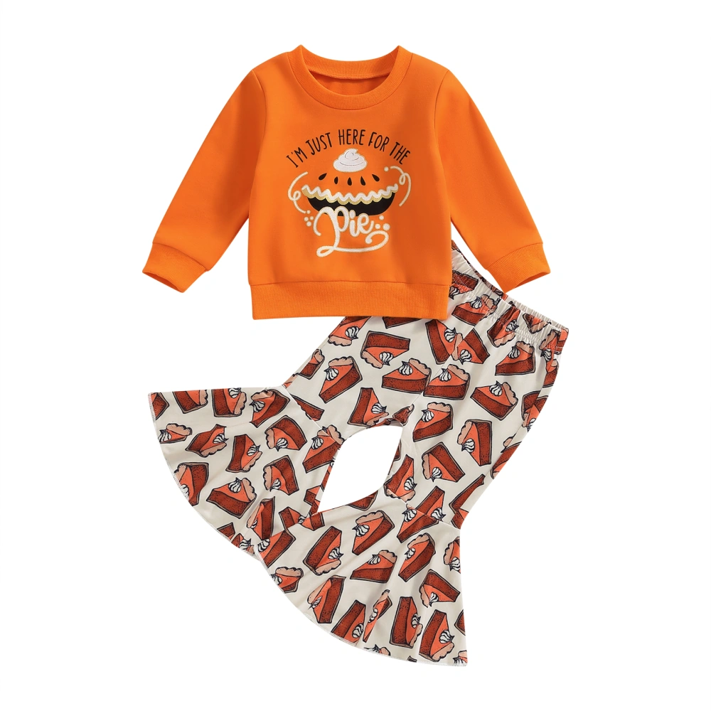 Kid Girls Pants Set, Letters Print Sweatshirt Cake Print Flare Pants