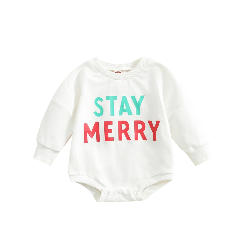 Baby Girls Boys Christmas Romper Letter Print Round Neck Jumpsuit