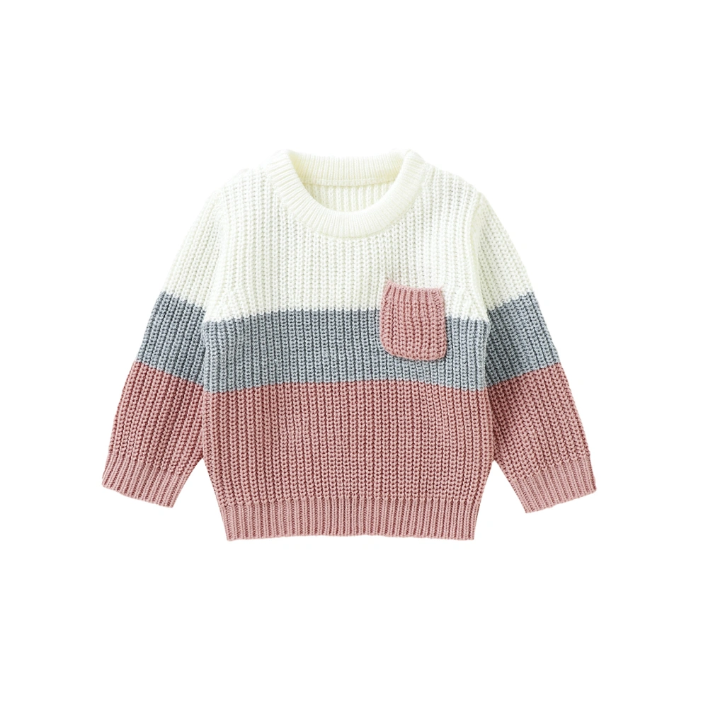 Baby Boys Girls Knit Sweater Contrast Color Warm Crew Neck Pullovers