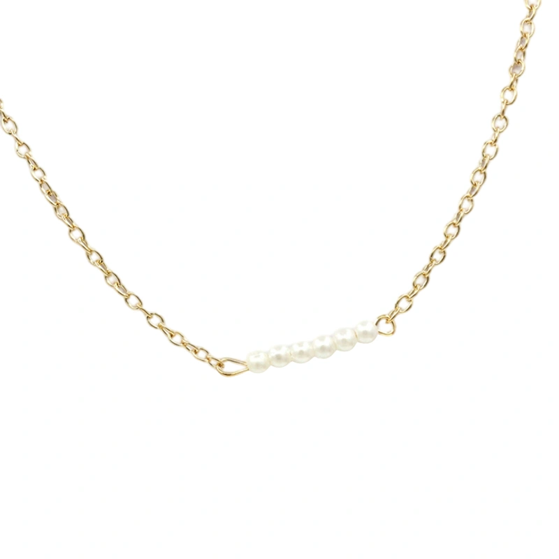 Women Pearls Pendent Cutout Short Chain Collarbone Necklace, Golden